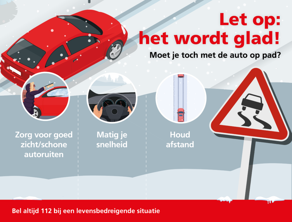 Illustratie let op het wordt glad! moet je toch met de auto op pad. 